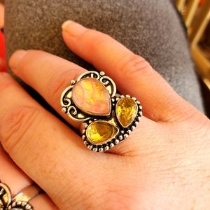 New Triplet Opal & Citrine 925 Silver Ring.